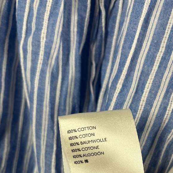 By Anthropologie Uli Ruffled Blouse blue white stripe back tie size large - Picture 6 of 7